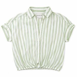 Lola River Linen Tencel Striped Button Front Shirt Mint Green White Size S
